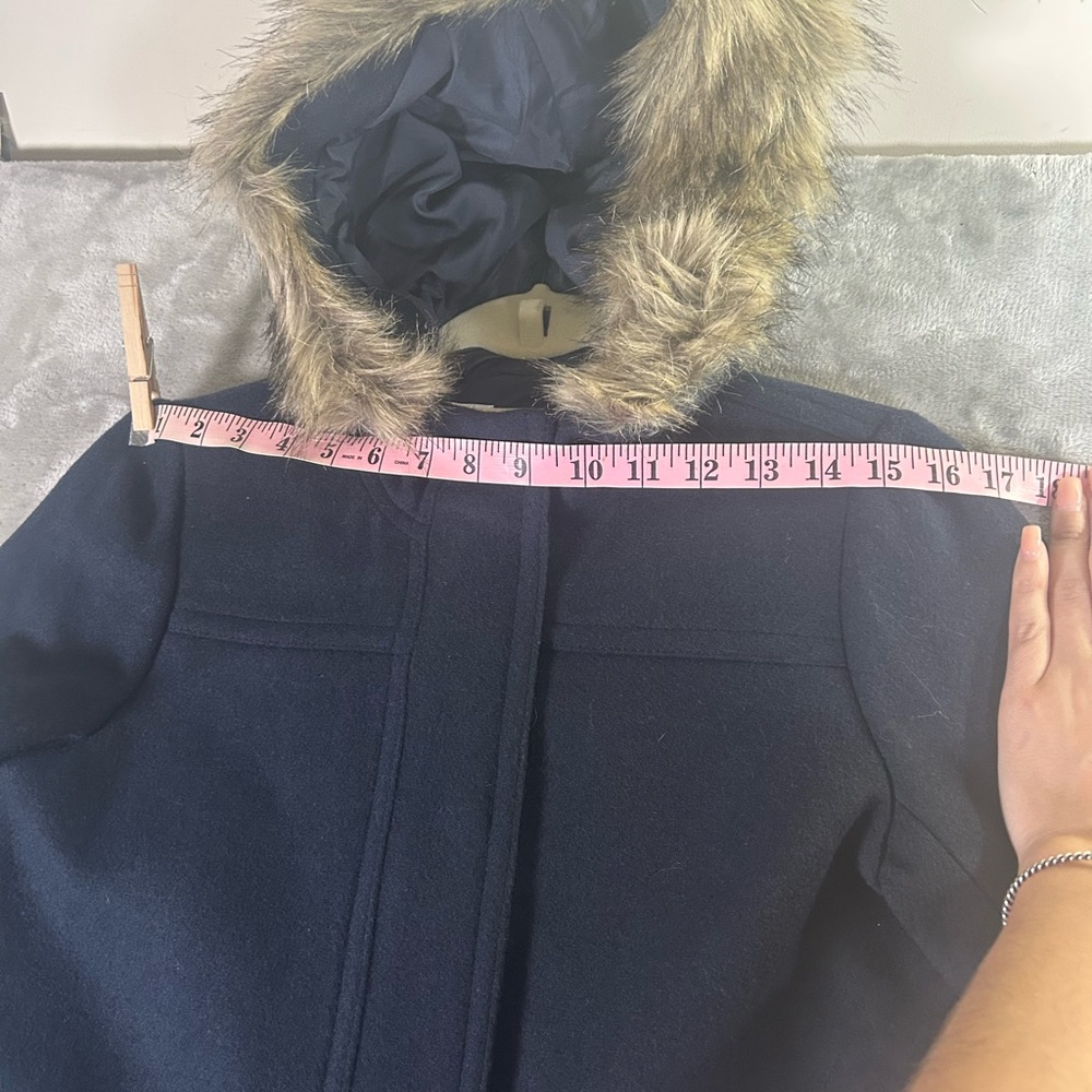 J. Crew mercantile wool navy blue faux fur hooded coat - Picture 11 of 13